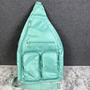 Woman's Sling Bag Backpack Aqua Green No Boundaries 5 Compartments18"x9x3"